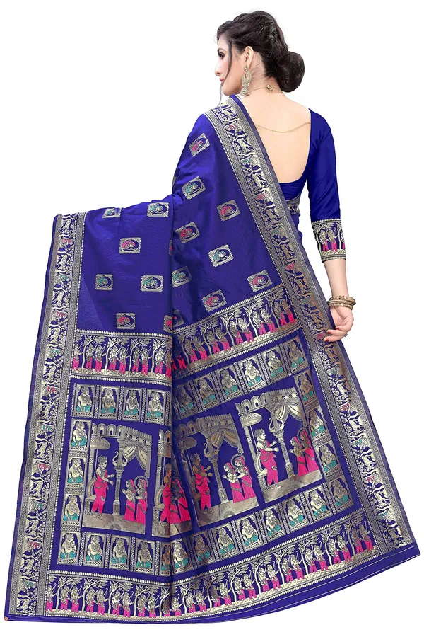 Blue_Silk_Jacquard_Premium_&_Elegant_(_Jacquard_)_Banarasi_Saree_With_Blouse_Piece_For_Women