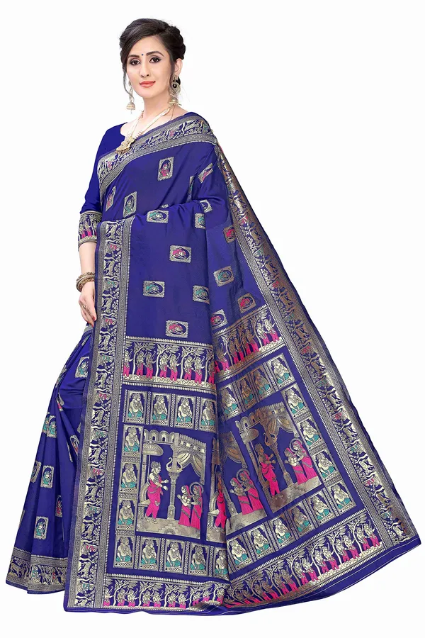Blue_Silk_Jacquard_Premium_&_Elegant_(_Jacquard_)_Banarasi_Saree_With_Blouse_Piece_For_Women