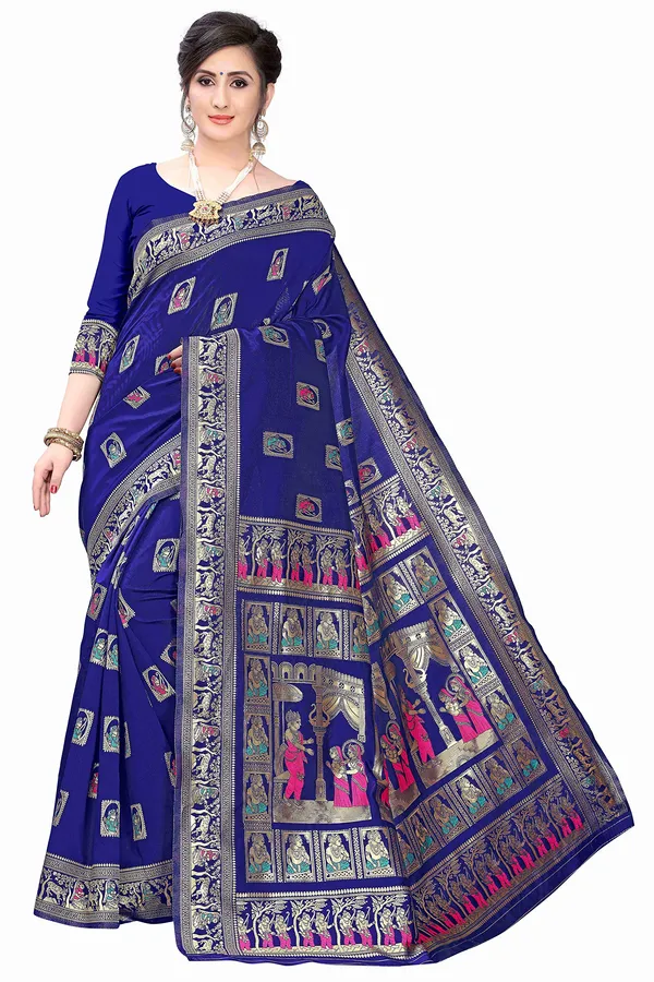 Blue_Silk_Jacquard_Premium_&_Elegant_(_Jacquard_)_Banarasi_Saree_With_Blouse_Piece_For_Women