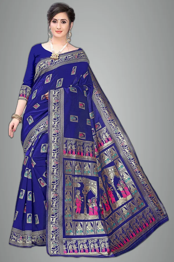 Blue_Silk_Jacquard_Premium_&_Elegant_(_Jacquard_)_Banarasi_Saree_With_Blouse_Piece_For_Women
