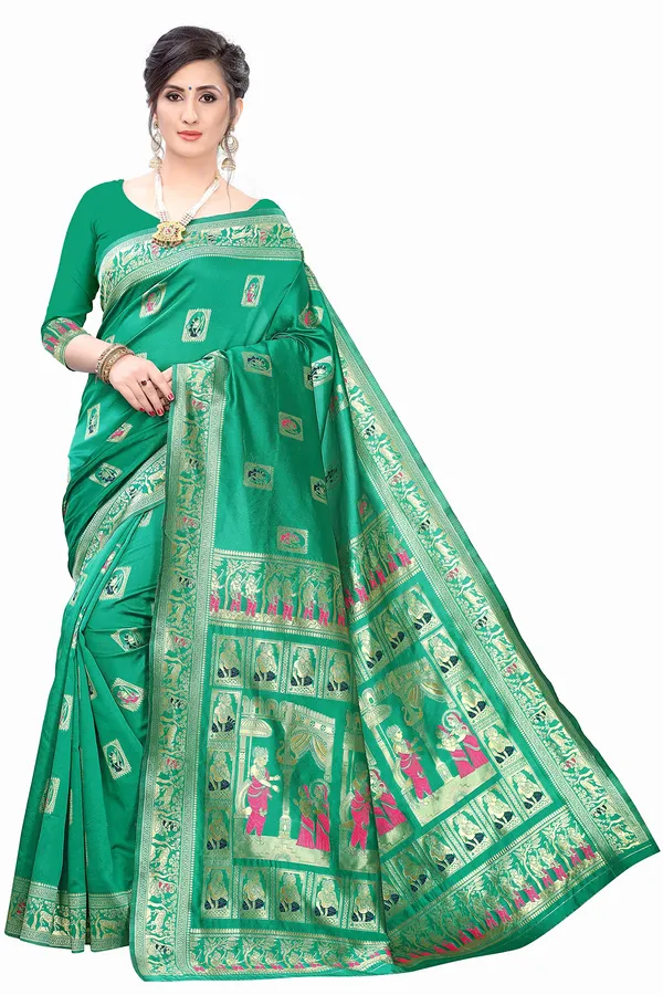 Green_Silk_Jacquard_Premium_&_Elegant_(_Jacquard_)_Banarasi_Saree_With_Blouse_Piece_For_Women
