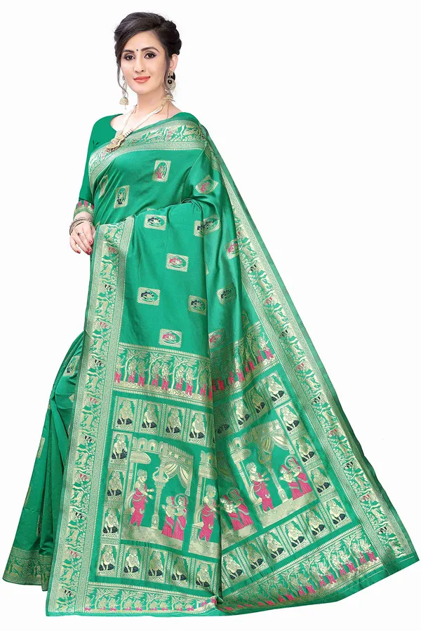 Green_Silk_Jacquard_Premium_&_Elegant_(_Jacquard_)_Banarasi_Saree_With_Blouse_Piece_For_Women