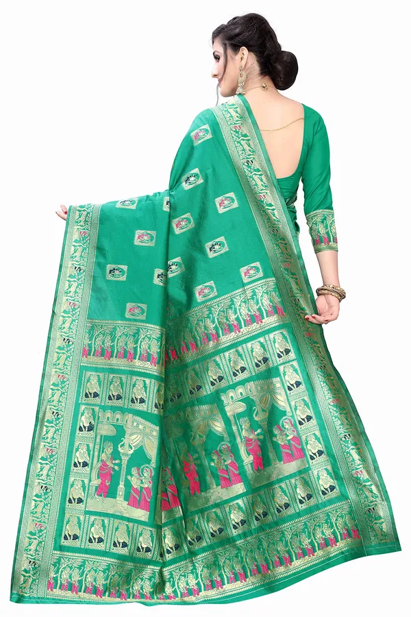 Green_Silk_Jacquard_Premium_&_Elegant_(_Jacquard_)_Banarasi_Saree_With_Blouse_Piece_For_Women
