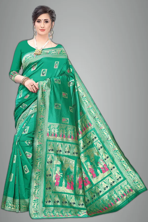 Green_Silk_Jacquard_Premium_&_Elegant_(_Jacquard_)_Banarasi_Saree_With_Blouse_Piece_For_Women