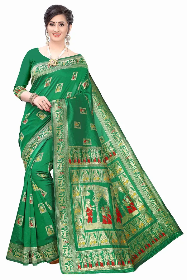 Dark_Green_Silk_Jacquard_Premium_&_Elegant_(_Jacquard_)_Banarasi_Saree_With_Blouse_Piece_For_Women