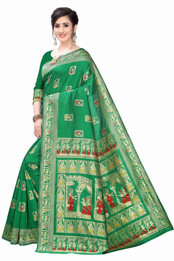 Dark_Green_Silk_Jacquard_Premium_&_Elegant_(_Jacquard_)_Banarasi_Saree_With_Blouse_Piece_For_Women