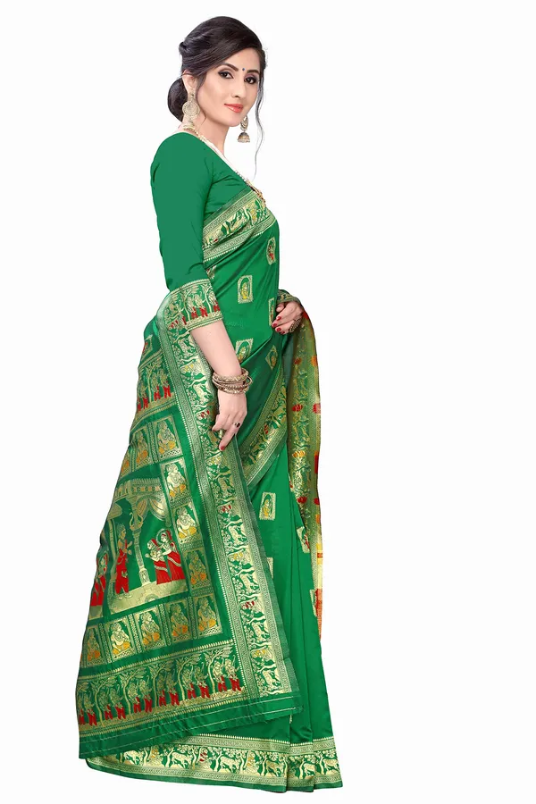 Dark_Green_Silk_Jacquard_Premium_&_Elegant_(_Jacquard_)_Banarasi_Saree_With_Blouse_Piece_For_Women