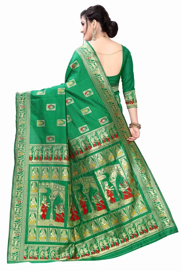 Dark_Green_Silk_Jacquard_Premium_&_Elegant_(_Jacquard_)_Banarasi_Saree_With_Blouse_Piece_For_Women