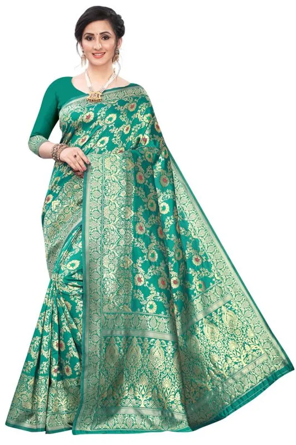 Multicolor_Silk___Premium_&_Elegant_(_Golden_Zari_Pallu_Patola_Ethnic_Motif_)_Banarasi_Saree_With_Blouse_Piece_For_Women