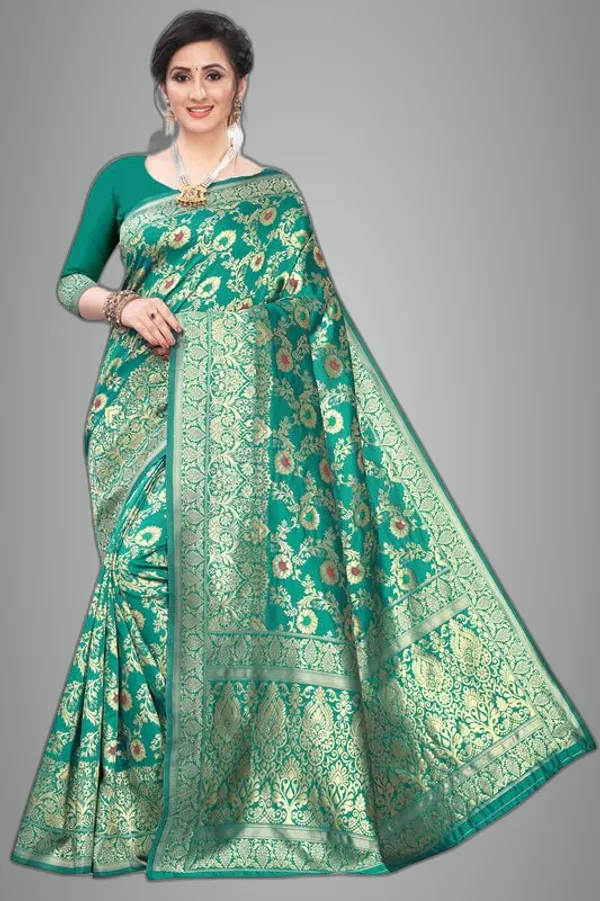 Multicolor_Silk___Premium_&_Elegant_(_Golden_Zari_Pallu_Patola_Ethnic_Motif_)_Banarasi_Saree_With_Blouse_Piece_For_Women