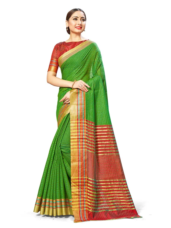 Green_Cotton_Silk_Premium_&_Elegant_Saree_Saree_With_Blouse_Piece_For_Women