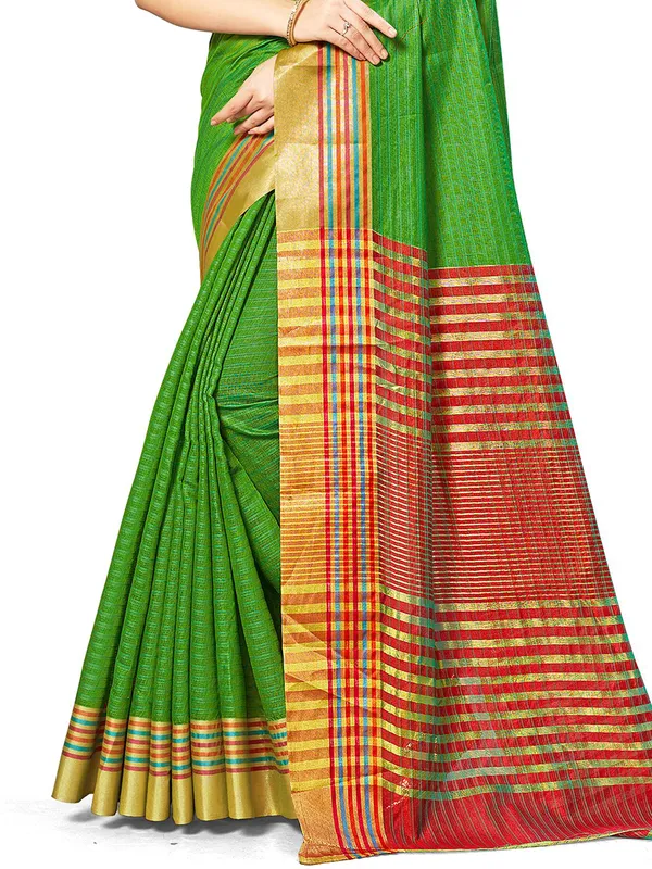 Green_Cotton_Silk_Premium_&_Elegant_Saree_Saree_With_Blouse_Piece_For_Women