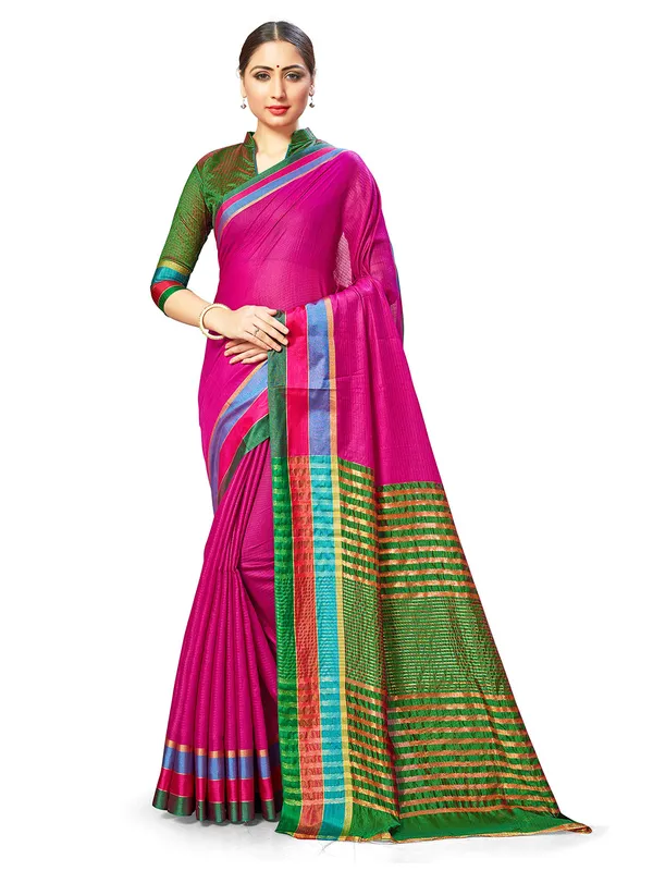 Pink_Cotton_Silk_Premium_&_Elegant_Saree_Saree_With_Blouse_Piece_For_Women