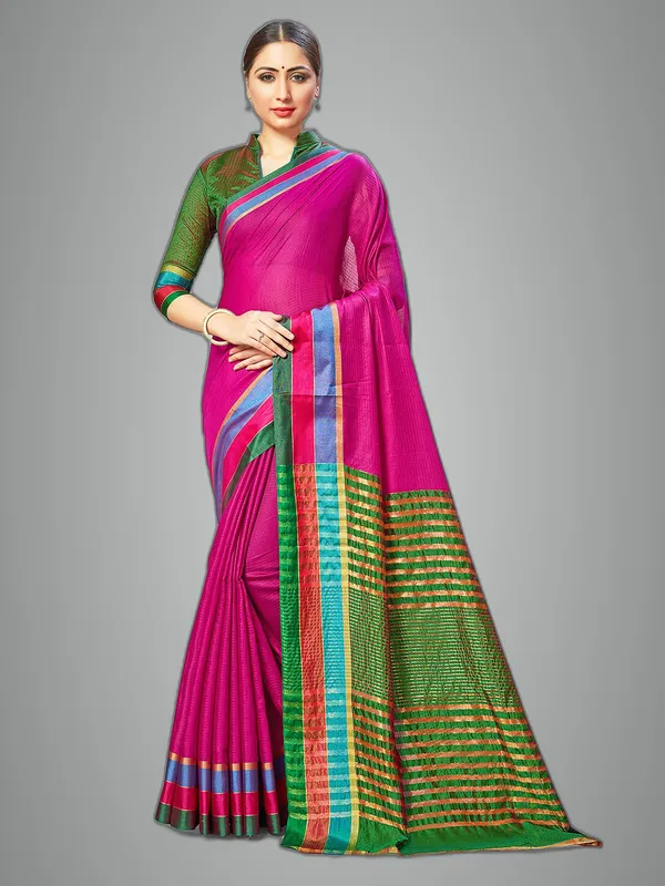 Pink_Cotton_Silk_Premium_&_Elegant_Saree_Saree_With_Blouse_Piece_For_Women