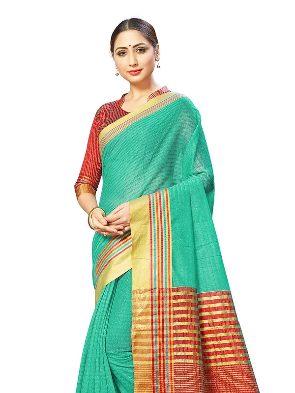 Light_Green_Cotton_Silk_Premium_&_Elegant_Saree_Saree_With_Blouse_Piece_For_Women
