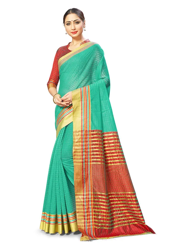 Light_Green_Cotton_Silk_Premium_&_Elegant_Saree_Saree_With_Blouse_Piece_For_Women