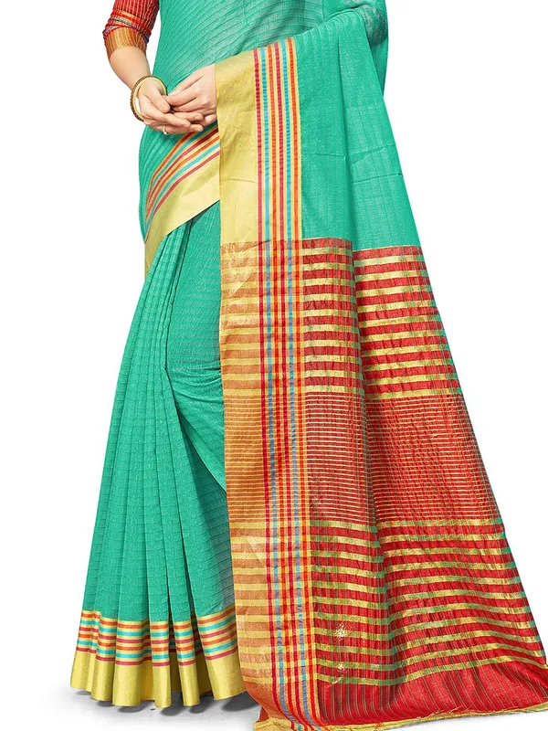 Light_Green_Cotton_Silk_Premium_&_Elegant_Saree_Saree_With_Blouse_Piece_For_Women
