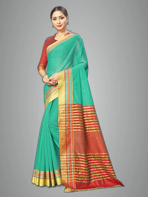 Light_Green_Cotton_Silk_Premium_&_Elegant_Saree_Saree_With_Blouse_Piece_For_Women