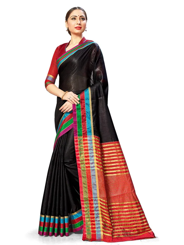 Black_Cotton_Silk_Premium_&_Elegant_Saree_Saree_With_Blouse_Piece_For_Women
