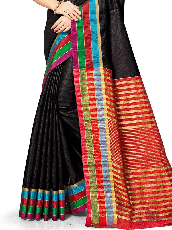 Black_Cotton_Silk_Premium_&_Elegant_Saree_Saree_With_Blouse_Piece_For_Women