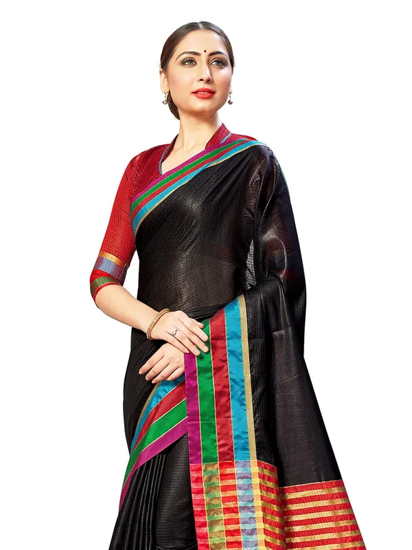 Black_Cotton_Silk_Premium_&_Elegant_Saree_Saree_With_Blouse_Piece_For_Women