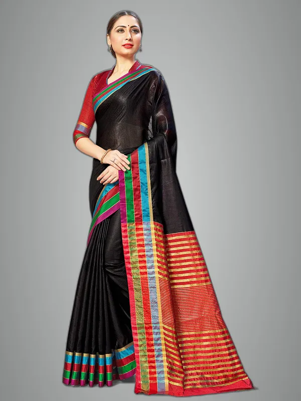 Black_Cotton_Silk_Premium_&_Elegant_Saree_Saree_With_Blouse_Piece_For_Women