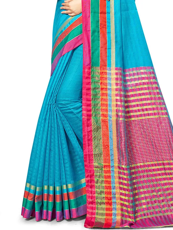 Blue_Cotton_Silk_Premium_&_Elegant_Saree_Saree_With_Blouse_Piece_For_Women