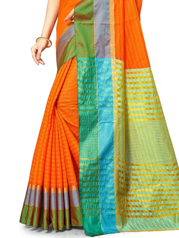 Orange_Cotton_Silk_Premium_&_Elegant_Saree_Saree_With_Blouse_Piece_For_Women