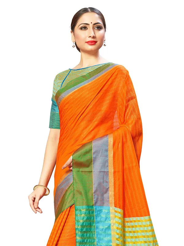 Orange_Cotton_Silk_Premium_&_Elegant_Saree_Saree_With_Blouse_Piece_For_Women