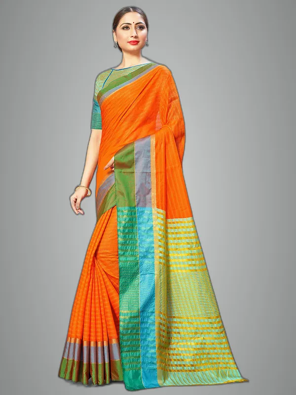 Orange_Cotton_Silk_Premium_&_Elegant_Saree_Saree_With_Blouse_Piece_For_Women