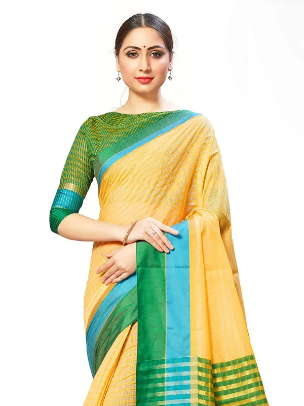 Yellow_Cotton_Silk_Premium_&_Elegant_Saree_Saree_With_Blouse_Piece_For_Women