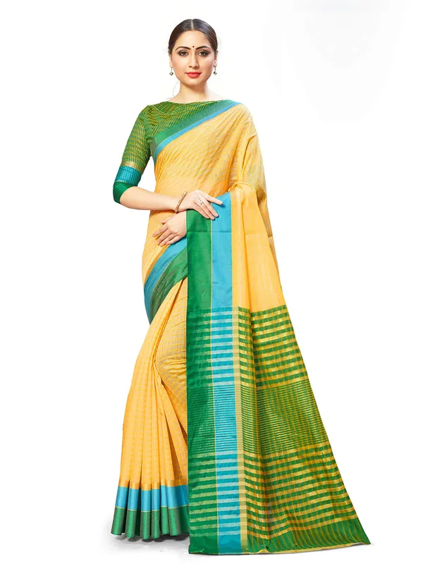 Yellow_Cotton_Silk_Premium_&_Elegant_Saree_Saree_With_Blouse_Piece_For_Women