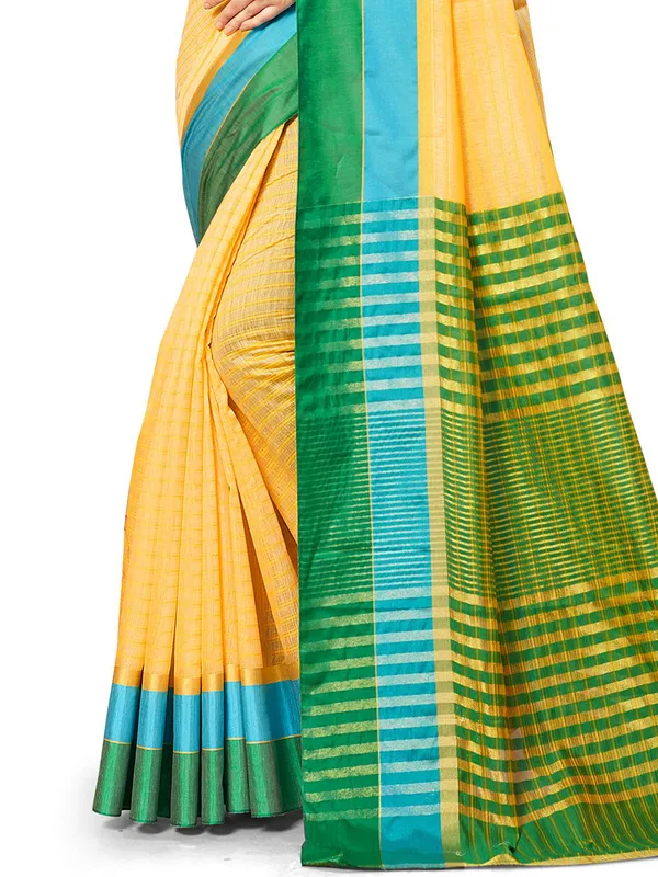 Yellow_Cotton_Silk_Premium_&_Elegant_Saree_Saree_With_Blouse_Piece_For_Women