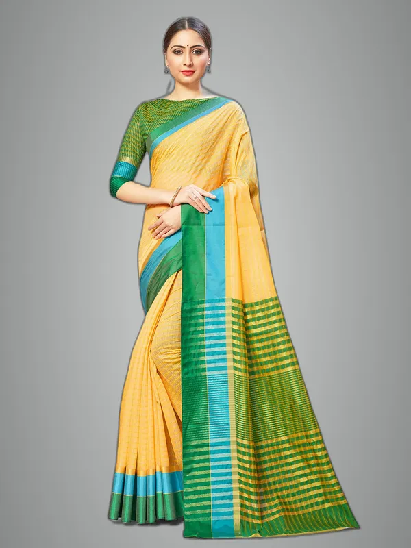 Yellow_Cotton_Silk_Premium_&_Elegant_Saree_Saree_With_Blouse_Piece_For_Women