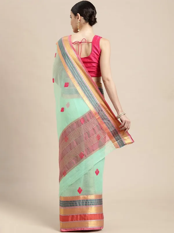 Blue_Cotton_Silk_Premium_&_Elegant_(_Jacquard_Thread_Work_)_Kota_Doria_Banarasi_Saree_With_Blouse_Piece_For_Women