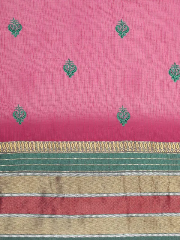 Pink_Cotton_Silk_Premium_&_Elegant_(_Jacquard_Thread_Work_)_Kota_Doria_Banarasi_Saree_With_Blouse_Piece_For_Women