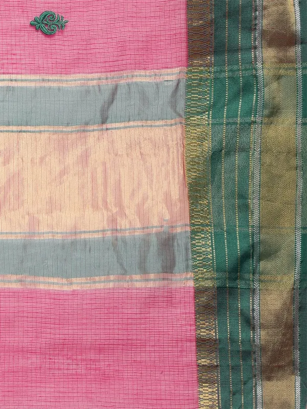 Pink_Cotton_Silk_Premium_&_Elegant_(_Jacquard_Thread_Work_)_Kota_Doria_Banarasi_Saree_With_Blouse_Piece_For_Women