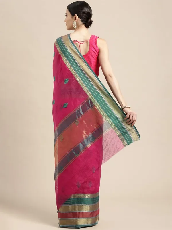 Pink_Cotton_Silk_Premium_&_Elegant_(_Jacquard_Thread_Work_)_Kota_Doria_Banarasi_Saree_With_Blouse_Piece_For_Women