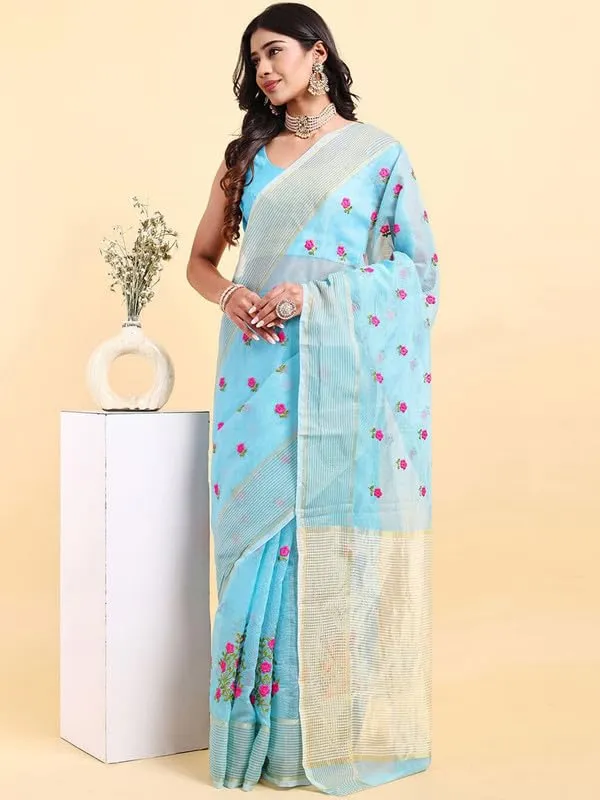 Blue_Super_Net_Premium_&_Elegant_(_Embroidered_Floral_Thread_Work,_Ethnic_Motifs,_Zari_Strip_Border_&_Pallu_)_Saree_Saree_With_Blouse_Piece_For_Women