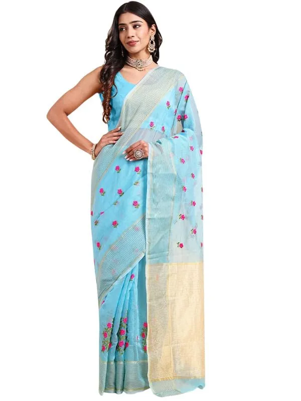 Blue_Super_Net_Premium_&_Elegant_(_Embroidered_Floral_Thread_Work,_Ethnic_Motifs,_Zari_Strip_Border_&_Pallu_)_Saree_Saree_With_Blouse_Piece_For_Women