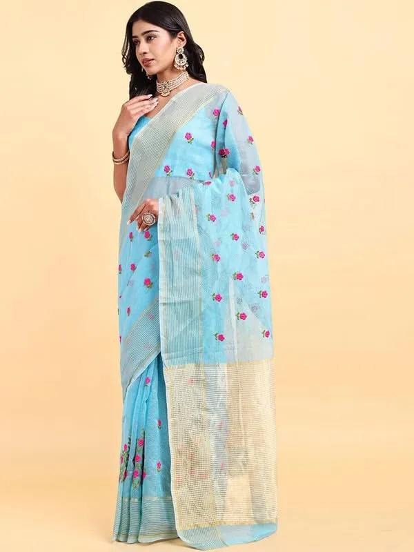 Blue_Super_Net_Premium_&_Elegant_(_Embroidered_Floral_Thread_Work,_Ethnic_Motifs,_Zari_Strip_Border_&_Pallu_)_Saree_Saree_With_Blouse_Piece_For_Women