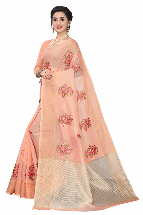 Peach_Super_Net_Premium_&_Elegant_(_Floral_Embroidered_)_Saree_Saree_With_Blouse_Piece_For_Women