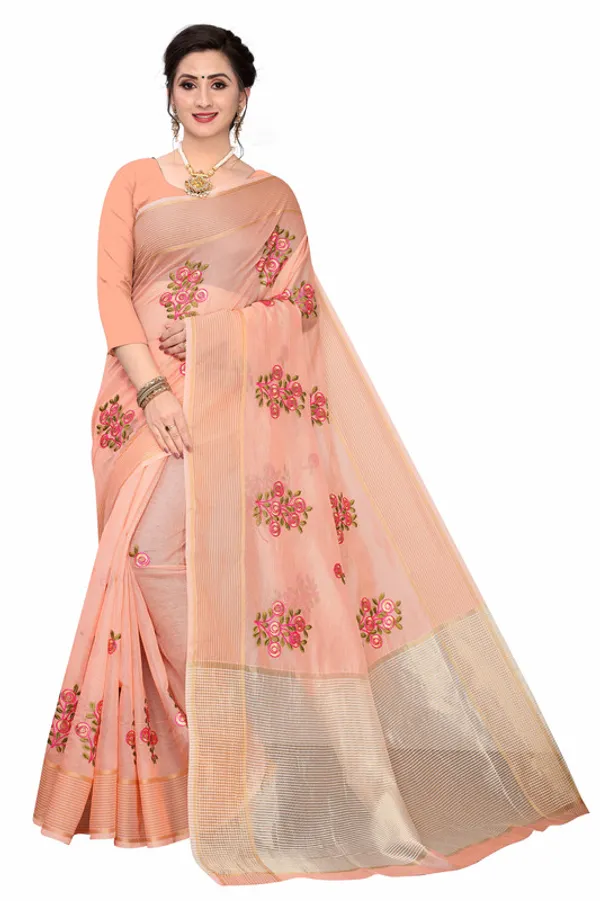 Peach_Super_Net_Premium_&_Elegant_(_Floral_Embroidered_)_Saree_Saree_With_Blouse_Piece_For_Women