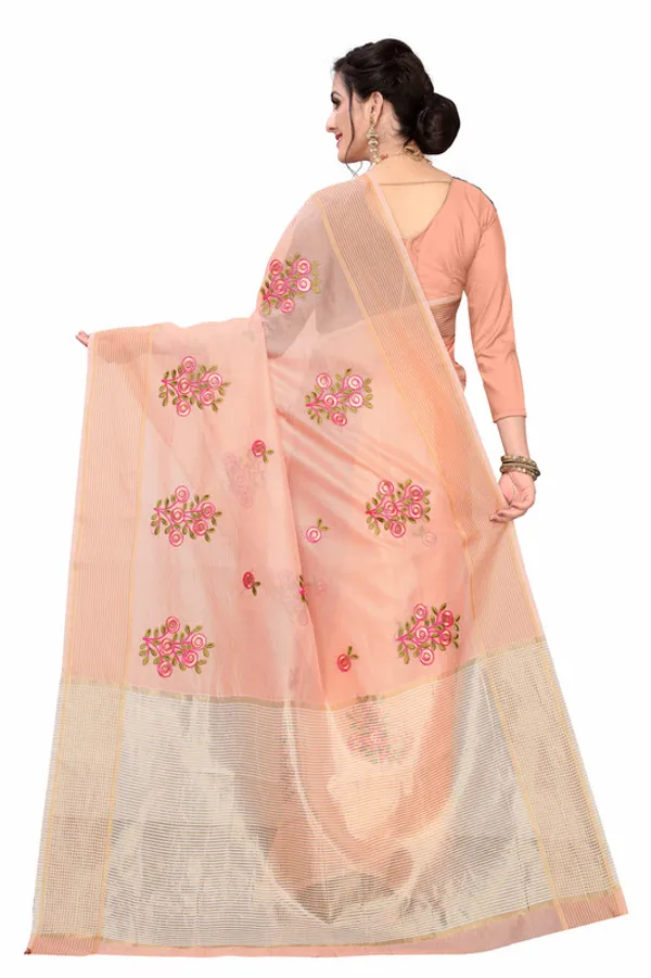Peach_Super_Net_Premium_&_Elegant_(_Floral_Embroidered_)_Saree_Saree_With_Blouse_Piece_For_Women