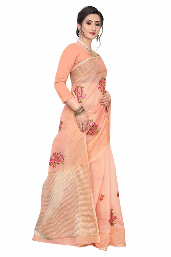 Peach_Super_Net_Premium_&_Elegant_(_Floral_Embroidered_)_Saree_Saree_With_Blouse_Piece_For_Women