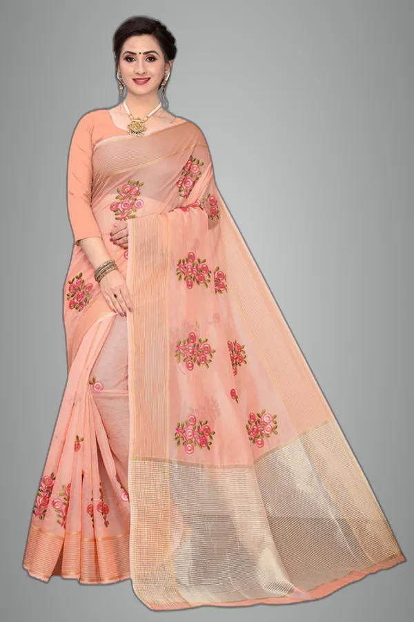 Peach_Super_Net_Premium_&_Elegant_(_Floral_Embroidered_)_Saree_Saree_With_Blouse_Piece_For_Women