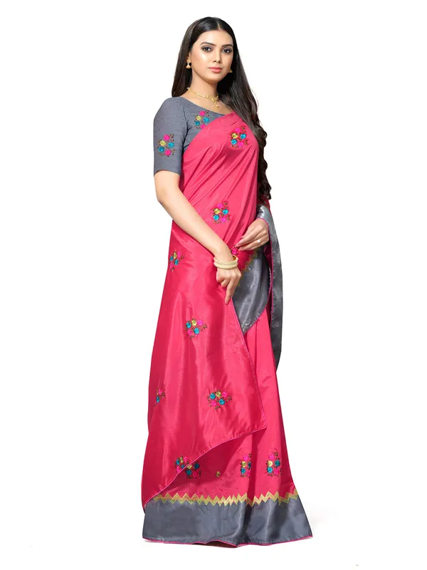 Pink_Silk_Premium_&_Elegant_(_Embroidery_Border_Lace_Work_)_Saree_Saree_With_Blouse_Piece_For_Women