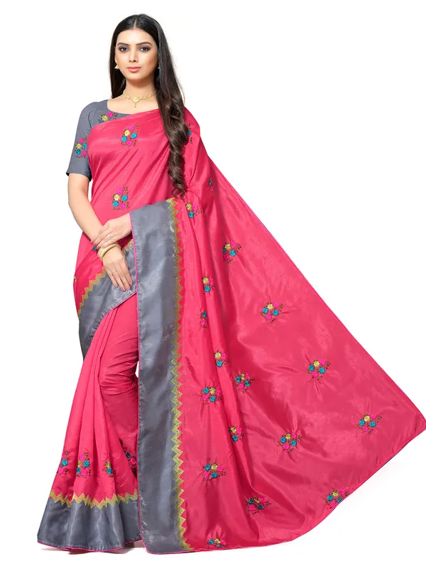 Pink_Silk_Premium_&_Elegant_(_Embroidery_Border_Lace_Work_)_Saree_Saree_With_Blouse_Piece_For_Women