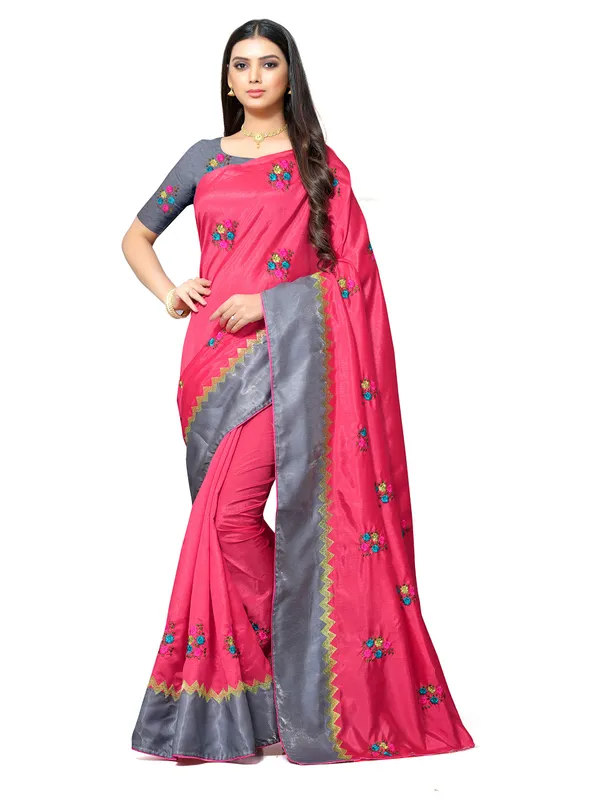 Pink_Silk_Premium_&_Elegant_(_Embroidery_Border_Lace_Work_)_Saree_Saree_With_Blouse_Piece_For_Women
