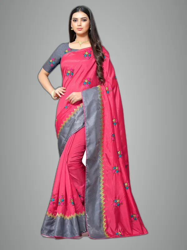 Pink_Silk_Premium_&_Elegant_(_Embroidery_Border_Lace_Work_)_Saree_Saree_With_Blouse_Piece_For_Women